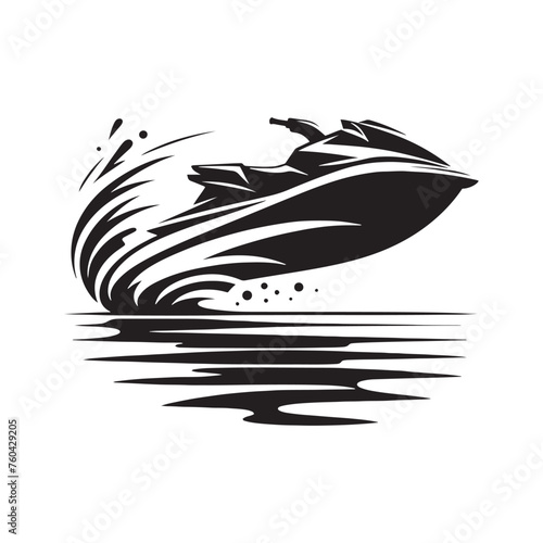 Wave Riders: Jet Ski Silhouette Vector for Thrilling Water Sports Designs and Beach-themed Projects, Jet ski illustration.