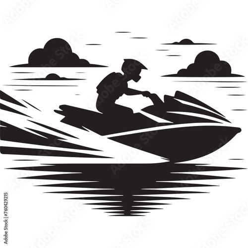 Wave Riders: Jet Ski Silhouette Vector for Thrilling Water Sports Designs and Beach-themed Projects, Jet ski illustration.