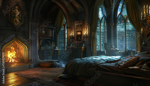 gothic bedroom with fireplace