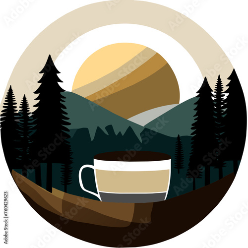 A steaming mug of coffee amidst a tranquil nature setting