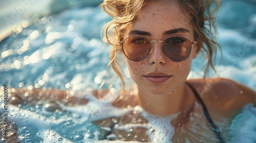 Female relaxing in pool following treatments.