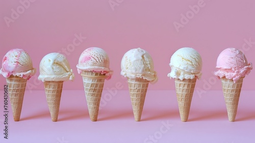Various flavors of ice cream on a colorful background. Summer concept.