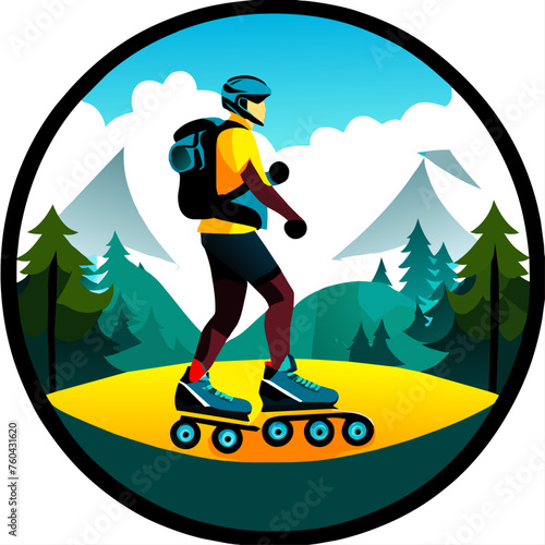 Rollerblading through a serene nature trail surrounded by lush greenery and fresh air.