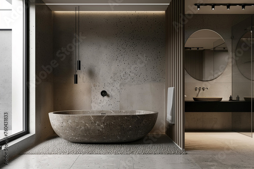 minimalist bathroom interior design in gray tones with mosaic