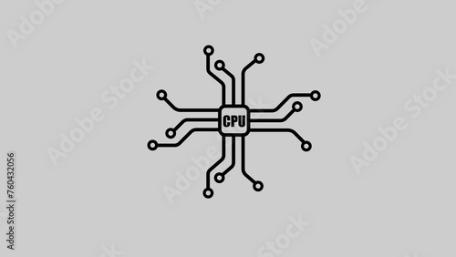 CPU chipset central processor unit and electric print circuit board with data traffic blue light