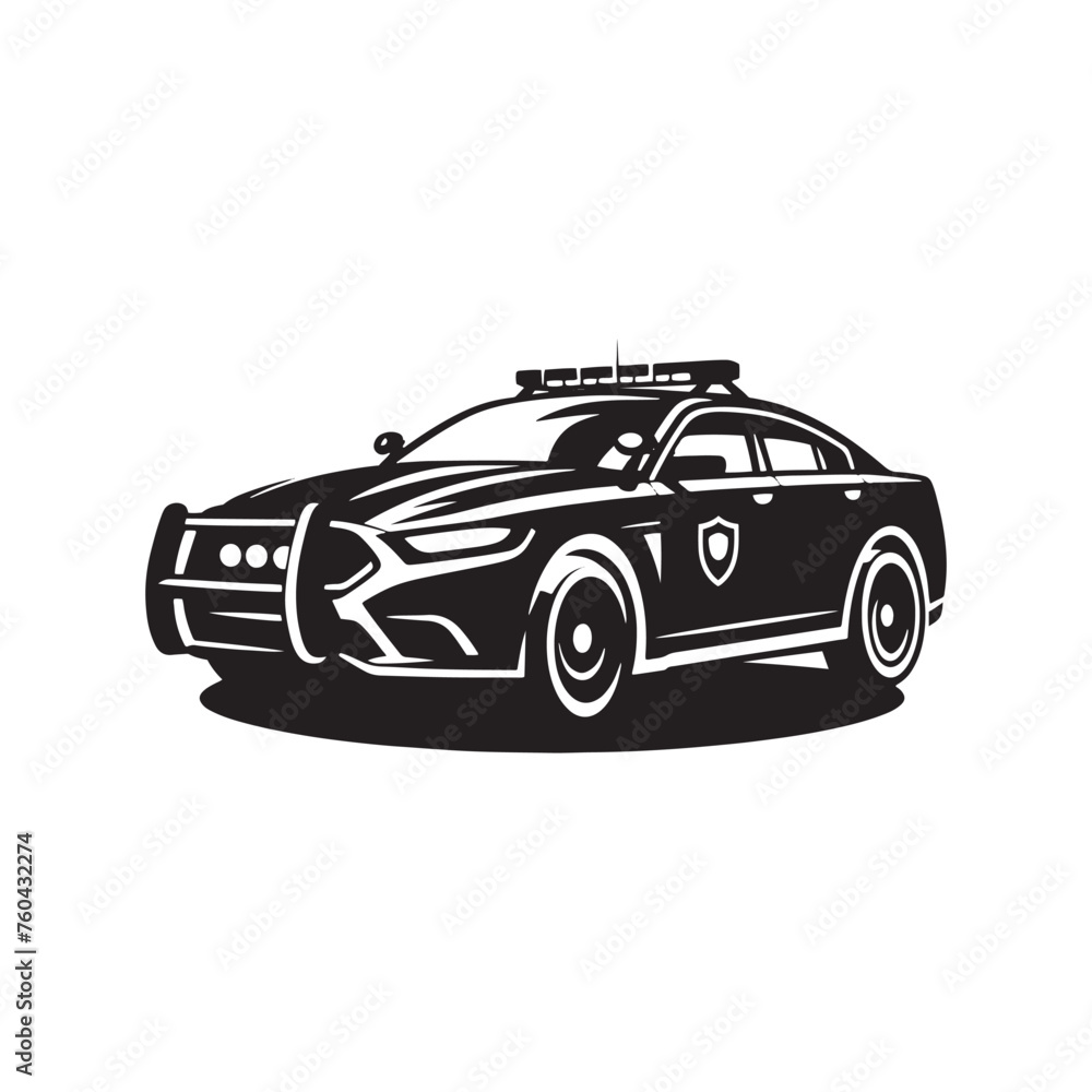 Police Car Silhouette Vector Set for Crime Prevention Designs and Safety-themed Projects, Police car illustration vector.