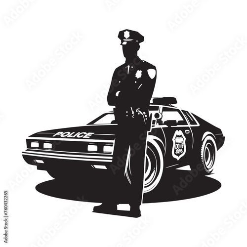 Police Car Silhouette Vector Set for Crime Prevention Designs and Safety-themed Projects, Police car illustration vector.