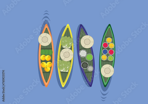 Floating market seller icon vector. Vector illustration of people selling fruit on a boat in a floating market. Buying and selling facilities located above the waters.