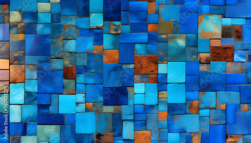 A digitally generated image of a blue mosaic tile pattern
