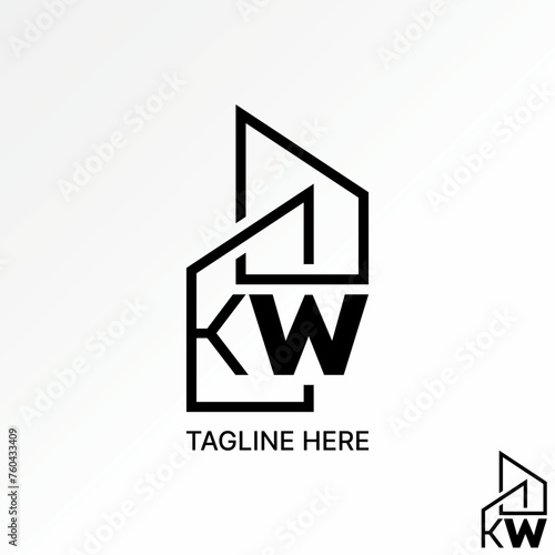 Logo design graphic concept creative premium vector stock abstract sign icon initial letter KW font line home building Related typography architecture