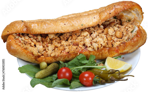 Chicken tantuni in bread with pickles
