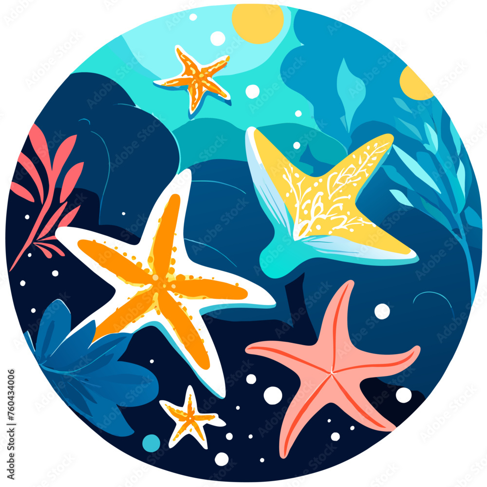 Starfish cling to rocks and coral reefs in the ocean, often displaying vibrant colors and intricate patterns. Starfish cling to rocks and coral reefs in the ocean, often displaying vibrant colors and intricate patterns.