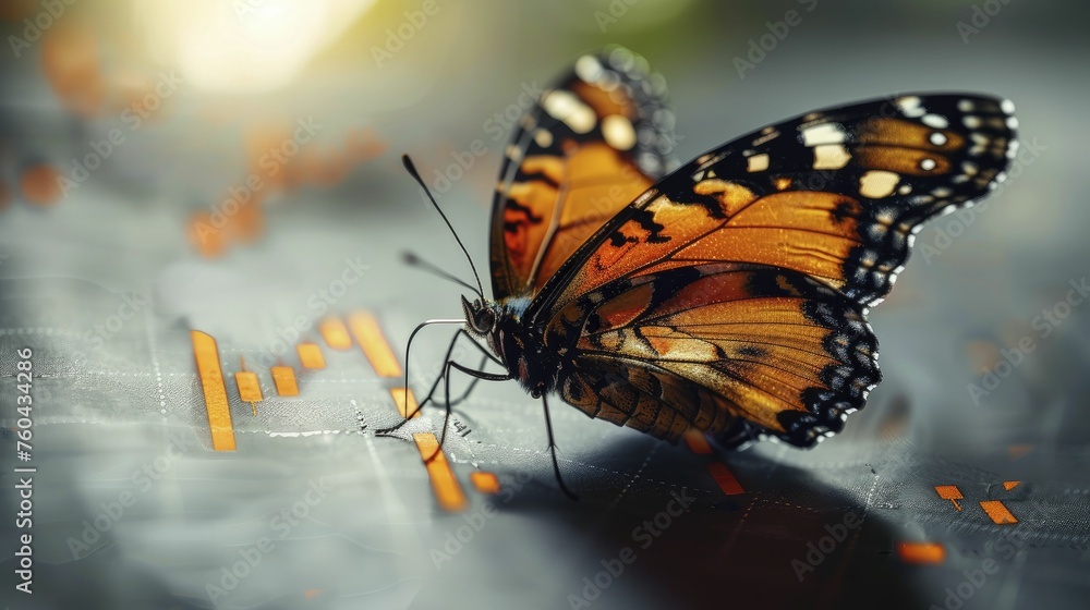 Obraz premium A butterfly, wings spread wide, casts a shadow forming a successful graph, embodying business growth and prosperity.