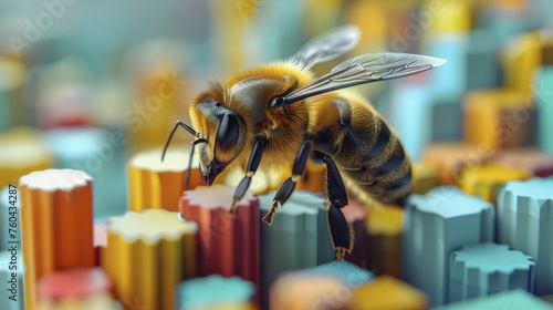 A bee adeptly maneuvering around office supplies showcases adaptability and efficiency in clerical tasks. photo