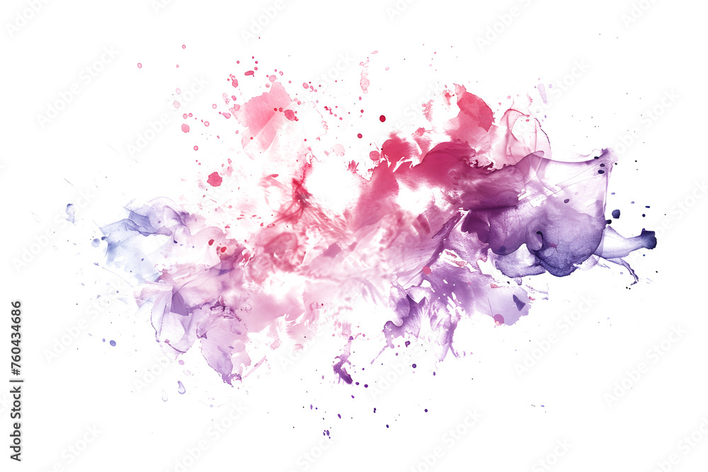 Pink and purple watercolor splatter design on white background.