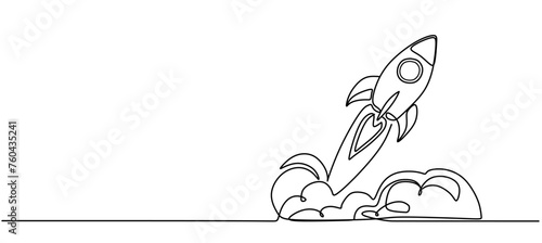 Single continuous line drawing rocket. One line vector illustration. 	

