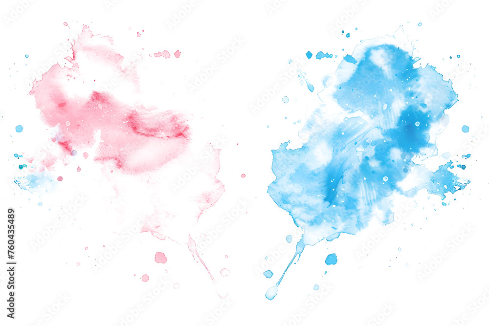 Pastel pink and blue watercolor splashes on white background.