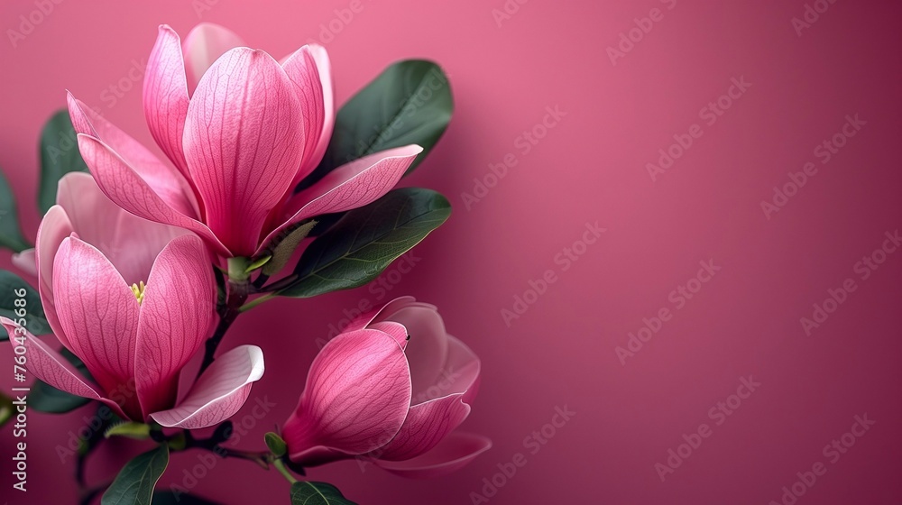 Magnolia flowers on a pink background with place for your text. Magnolia flowers on a pink background with place for your text.
