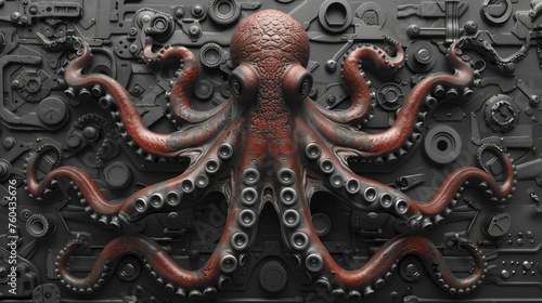 An octopus adeptly showcases multitasking and comprehensive service by using each tentacle to wield a distinct tool in customer support.