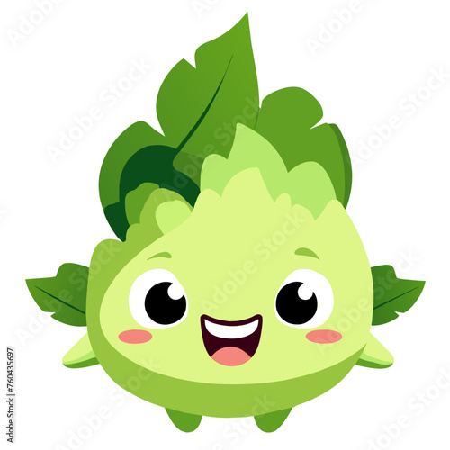 Cute vegetable characters frolic amid lush greenery.