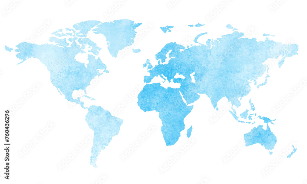 Blue color world map watercolor vector background
