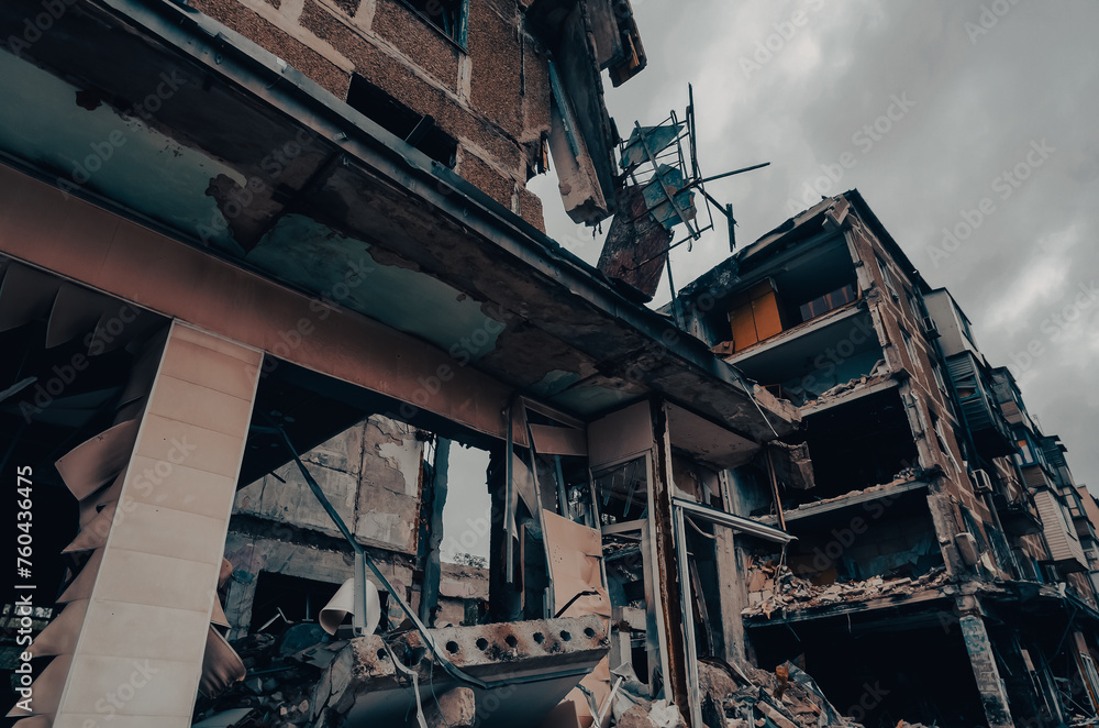 destroyed and burned houses in the city during the war in Ukraine destroyed and burned houses in the city during the war in Ukraine