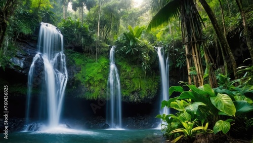 green forest landscape with waterfall