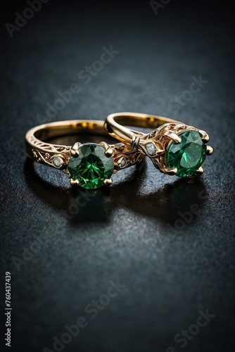 Illustration of Wedding ring , gold, green diamond