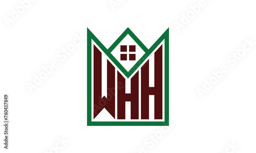 WHH initial letter real estate builders logo design vector. construction, housing, home marker, property, building, apartment, flat, compartment, business, corporate, house rent, rental, commercial photo