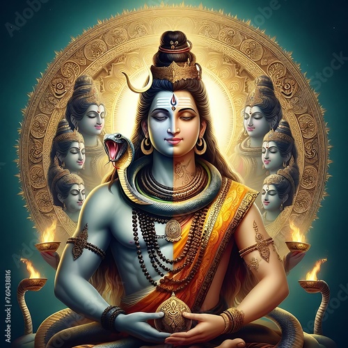 Body Fusion illustration of Lord Shiva and Goddess Parvati photo