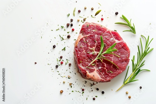 Raw Short Loin Steak Ready for Cooking, White Background Space for Text