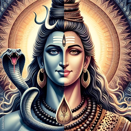 Body Fusion illustration of Lord Shiva and Goddess Parvati photo