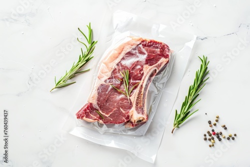 Florentine Steak in Vacuum Packaging, Elegant Presentation on White Background photo