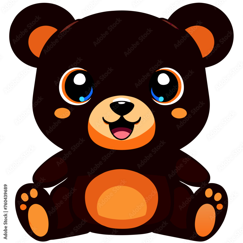 Cute cartoon black bear with big eyes, sitting on white background. Cute cartoon black bear with big eyes, sitting on white background.