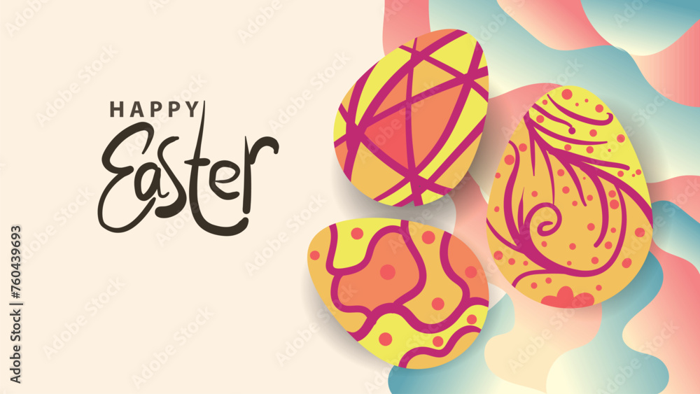 happy easter. hand drawn easter egg with colorfull abstract background. blank area for editable text copyspace. template vector illustration