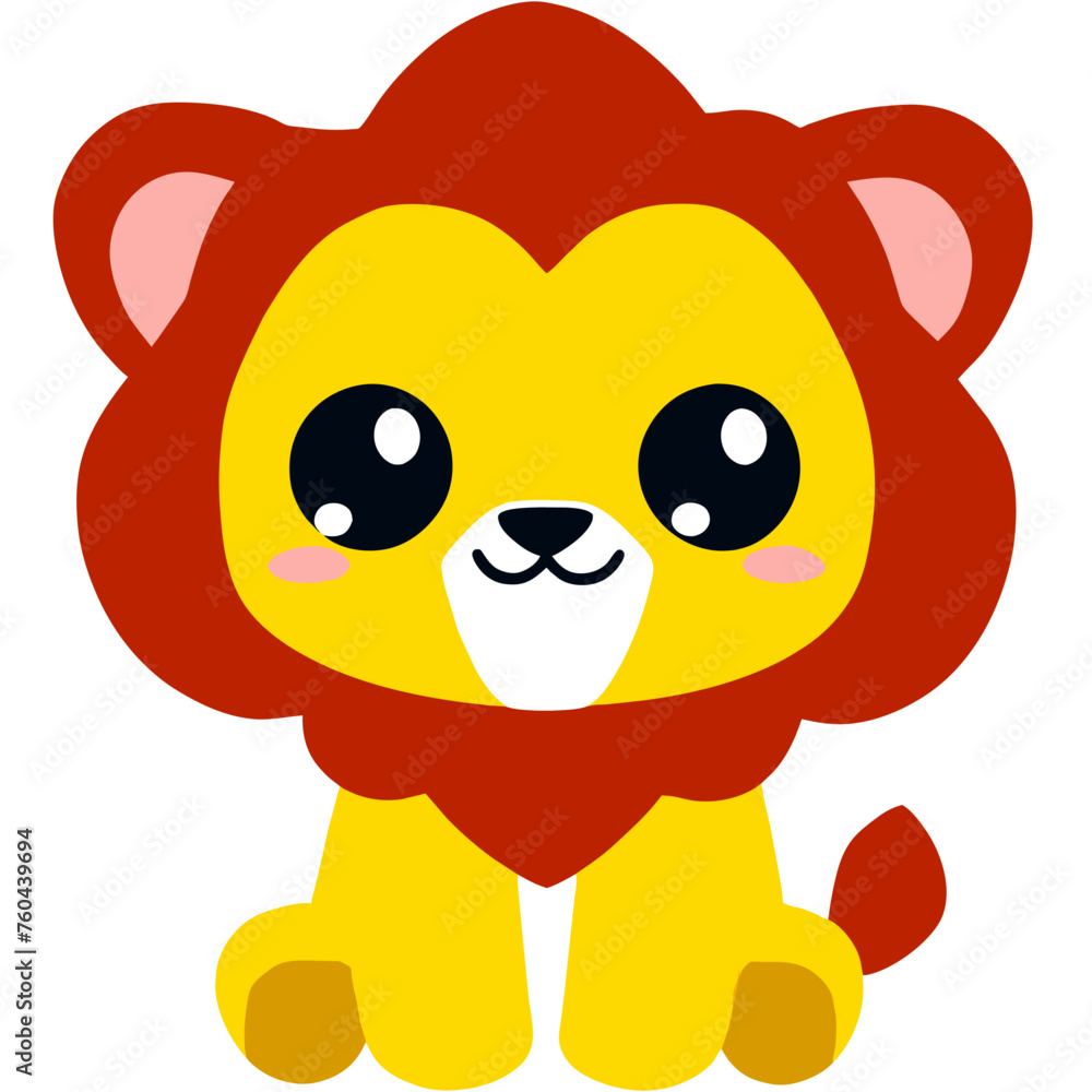 Cute cartoon lion with big eyes sitting on white background. Cute cartoon lion with big eyes sitting on white background.