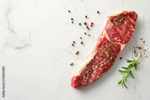 Raw Marbled Beef with Herbs, Overhead Shot