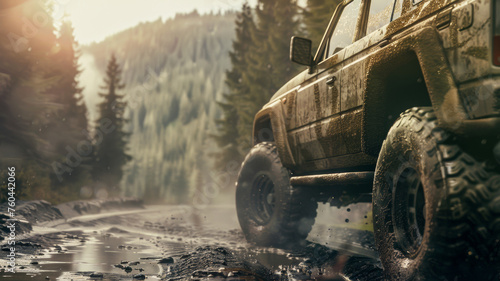 Jeep forges through muddy terrain, a testament to off-road adventure.