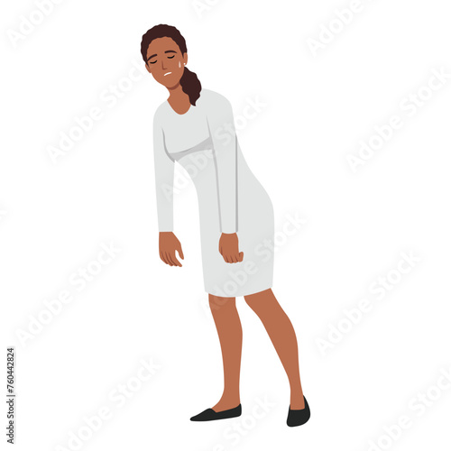 Sleepy Woman Walking at Work. Tired or Haggard Businesswoman. Flat vector illustration isolated on white background