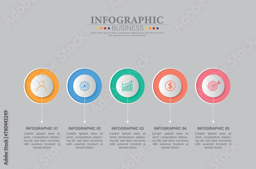Vector infographic label template with icons. 5 options or steps. Infographics for business concept. Can be used for info graphics, flow charts, presentations