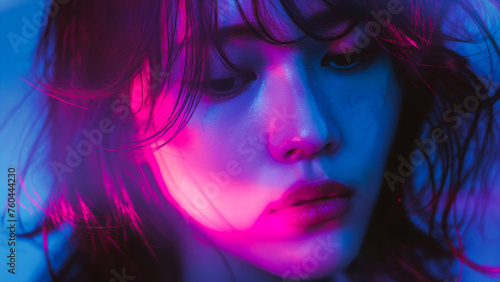 Portrait femme sous éclairage néon 8K