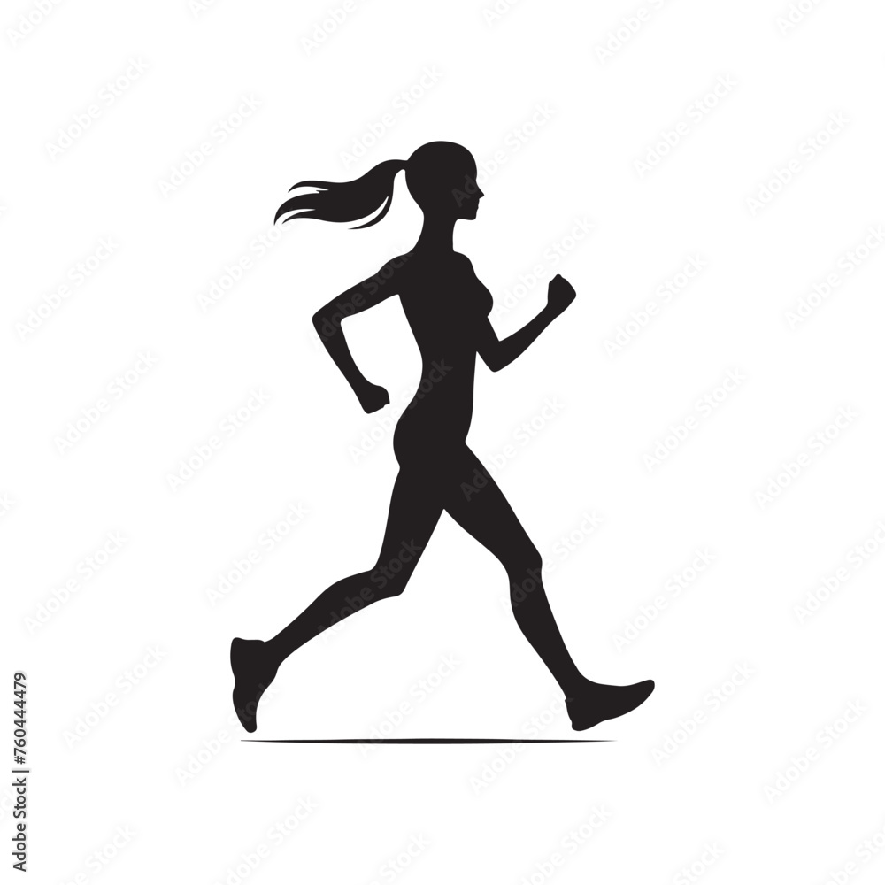 Running Lady Silhouette Vector Set for Fitness Designs and Active Lifestyle Projects, Running lady Illustration.