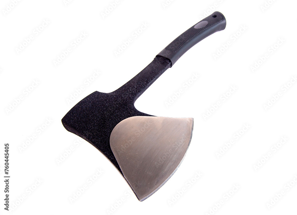 Iron ax with rubber handle wood chopper isolated on white background Iron ax with rubber handle wood chopper isolated on white background