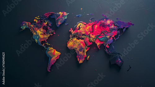 A vibrant, textured world map painting radiating abstract beauty.
