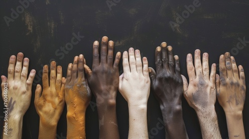 diversity hands, close up, copy space, 16:9 photo