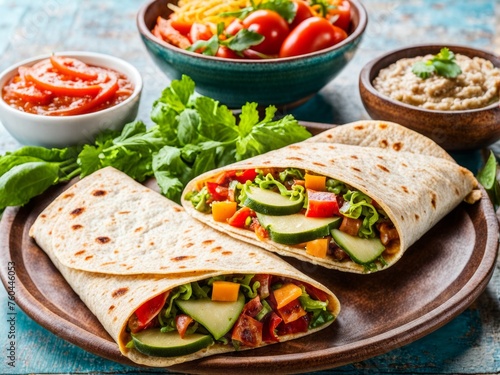 Mexican tortillas, sliced with vegetables and sauces