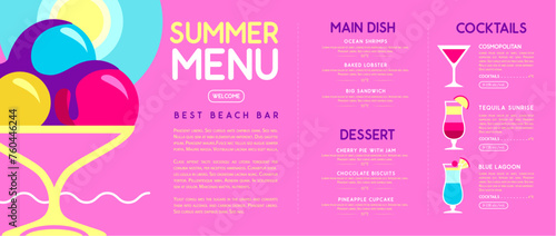 Retro summer restaurant cocktail menu design. Vector illustration