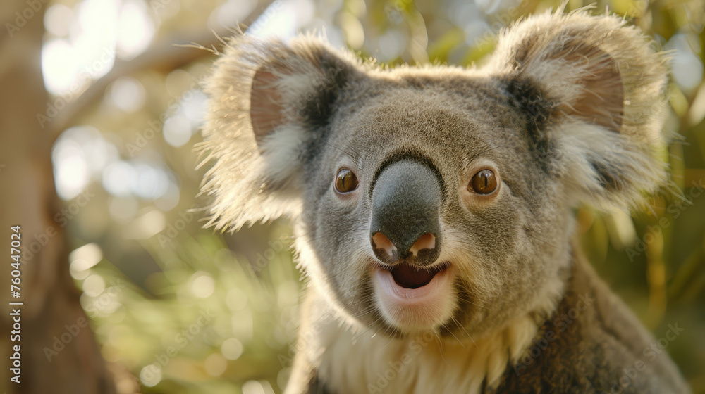 Portrait of smiling koala in the forest