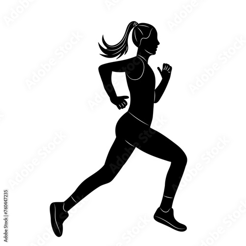 woman running silhouette on white background, vector