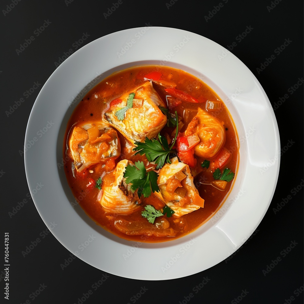 Fototapeta premium Indian fish curry in a white bowl